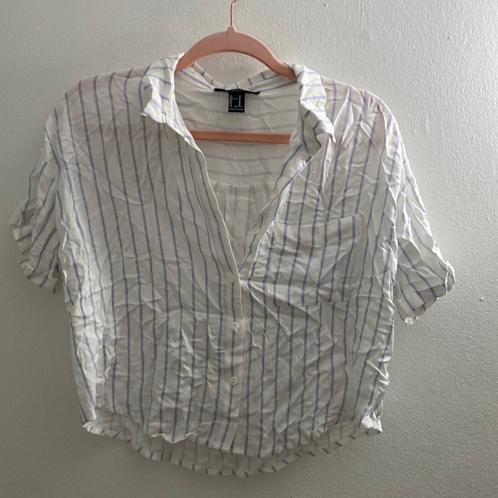 Striped, cuffed sleeve, boxy tee. Forever 21, like-new